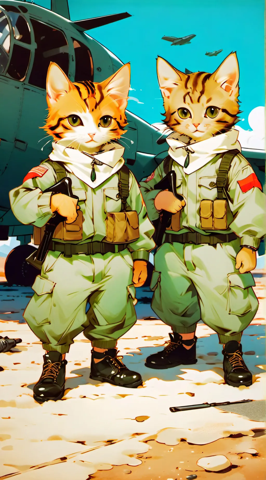 ai character: kitten military  background