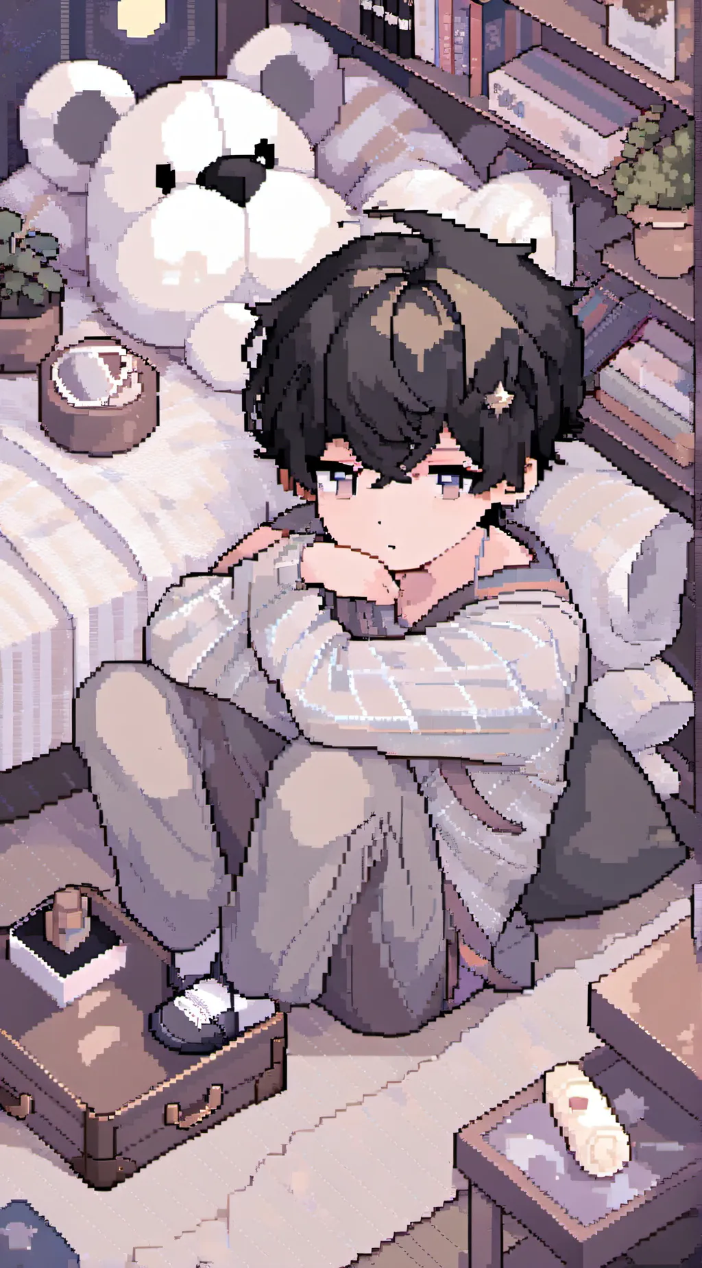 ai character: Boy sleepover  background