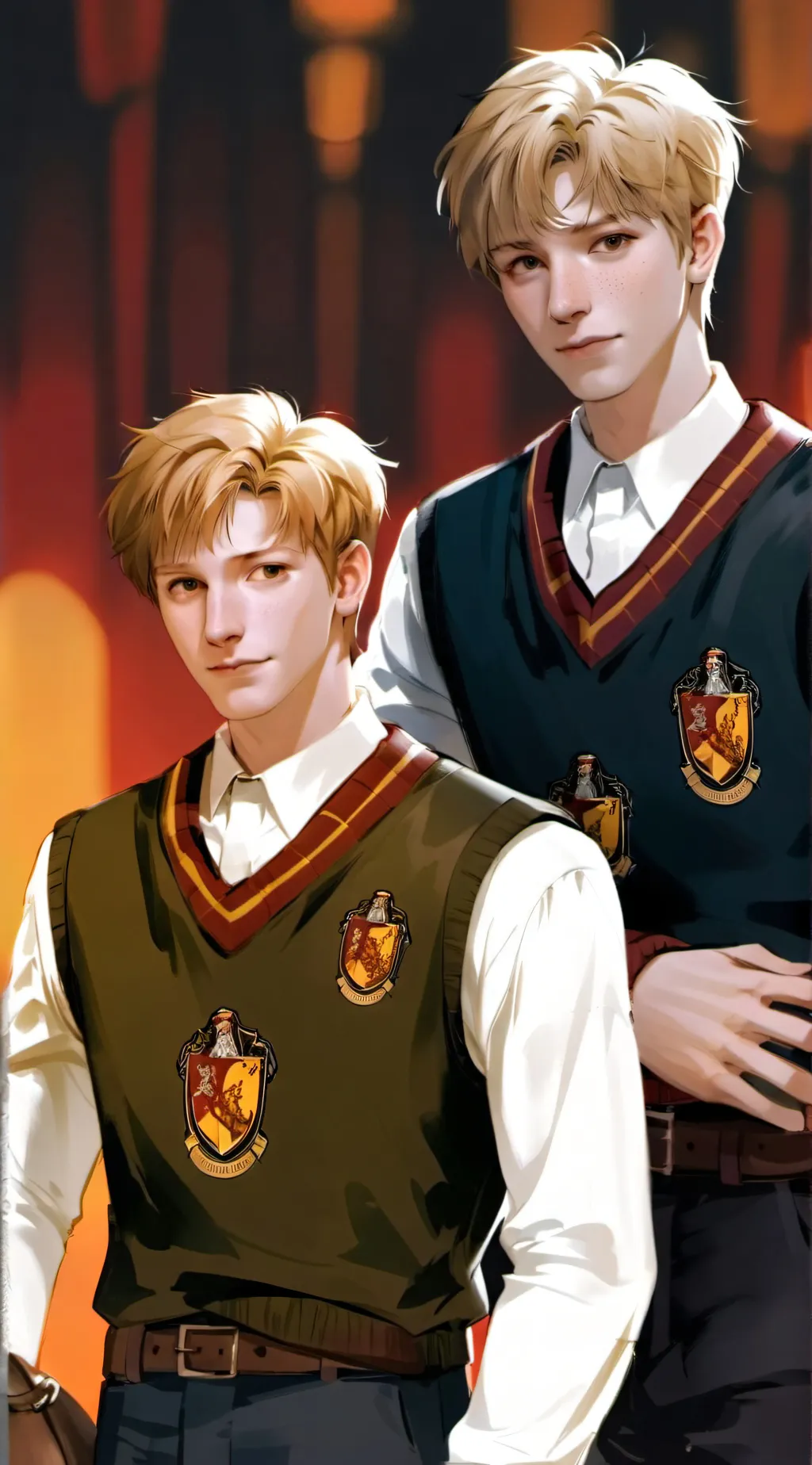 ai character: Fred and George  background