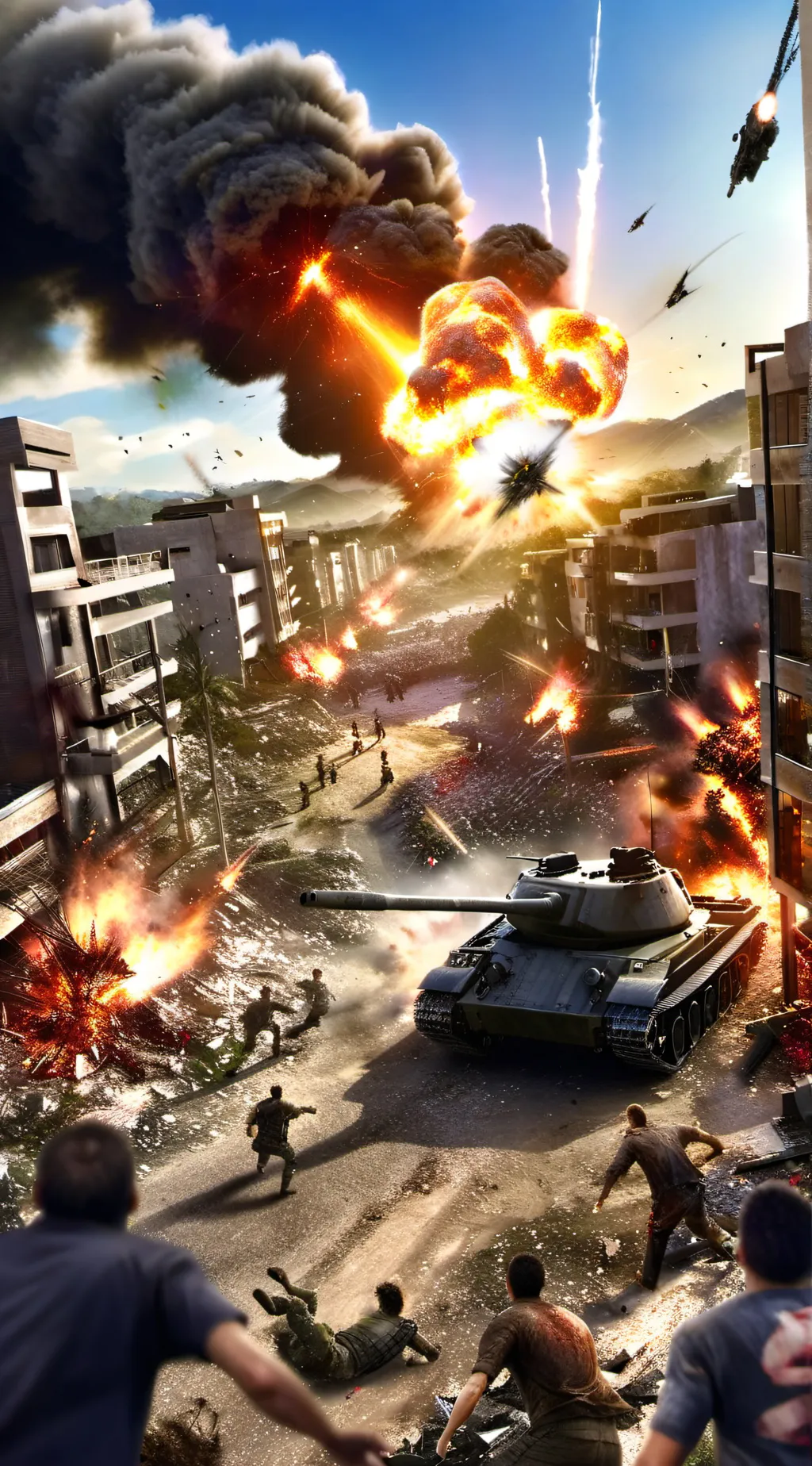 ai character: War battle field background