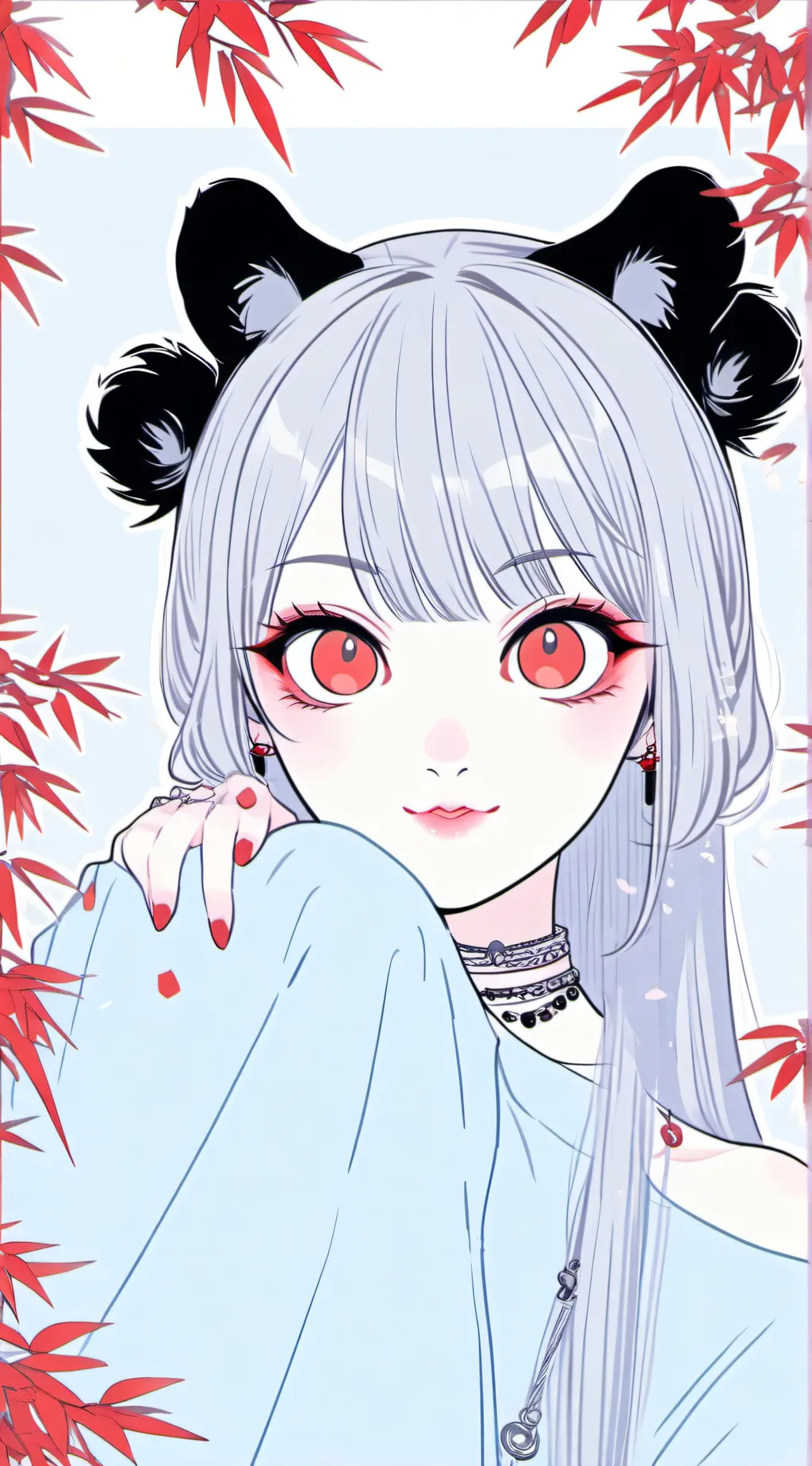 ai character: Red-Eyed Kuro-Panda Spirit background