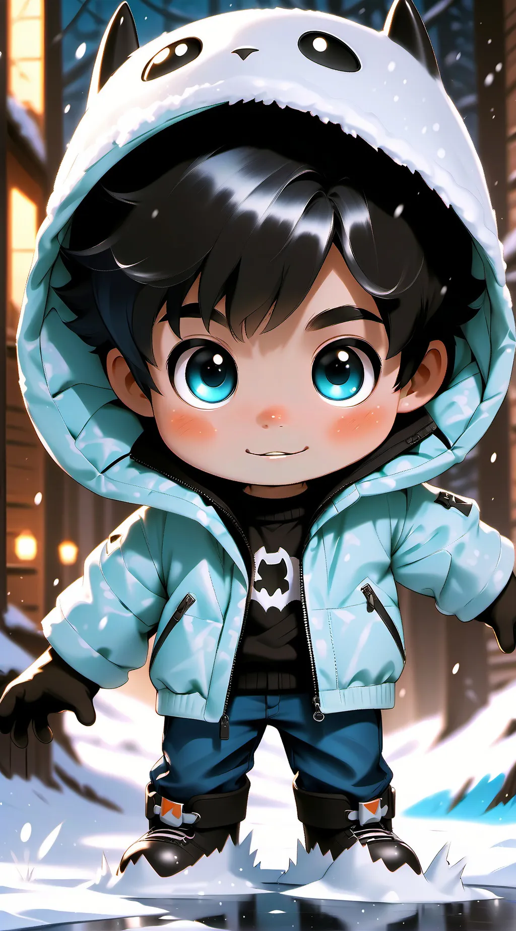 ai character: snowy bat wheels background