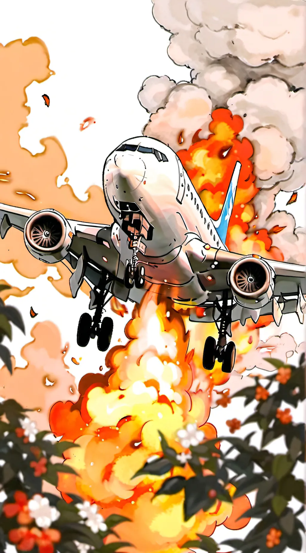 ai character: crashing airplane background