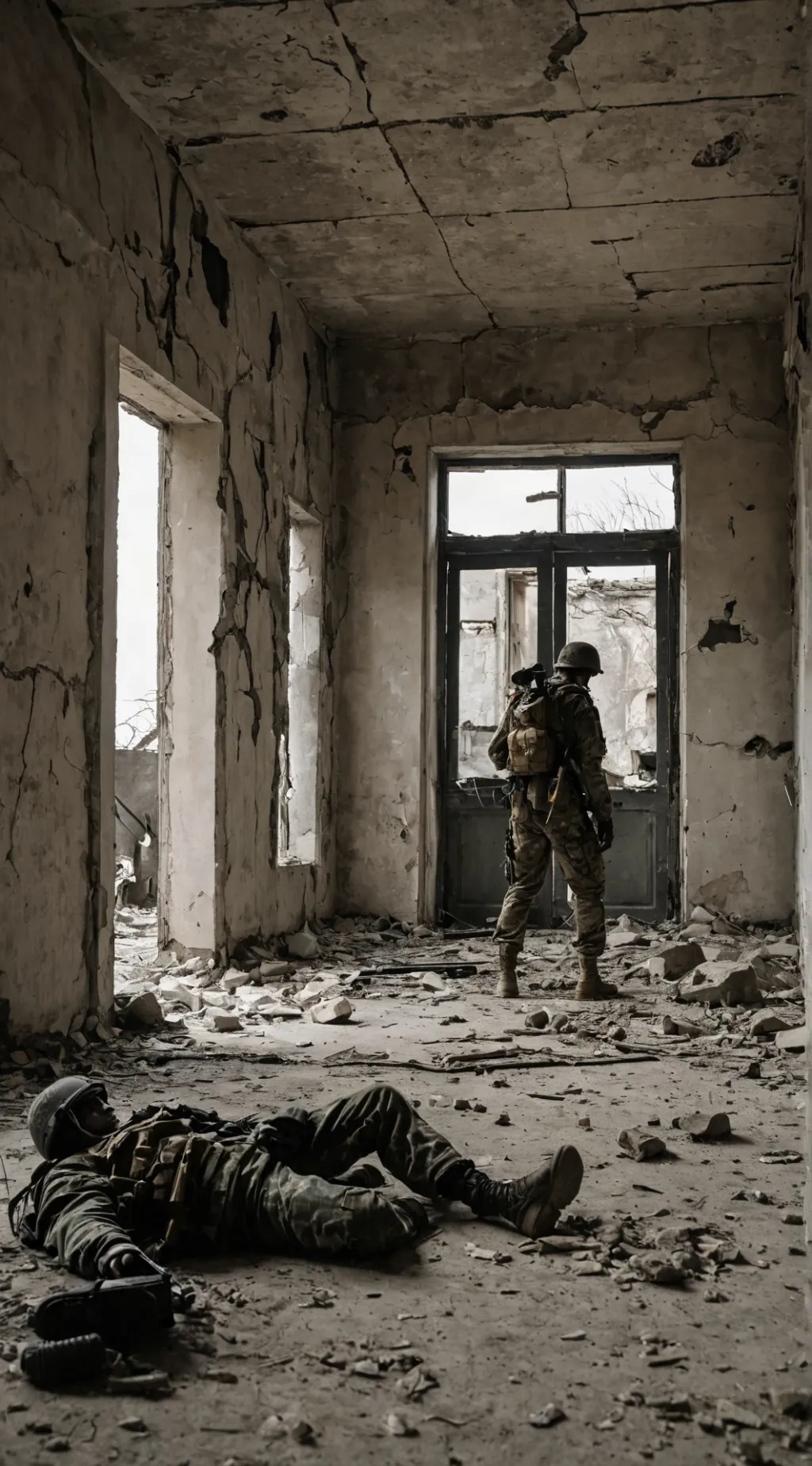 ai character: cod)abandoned war background