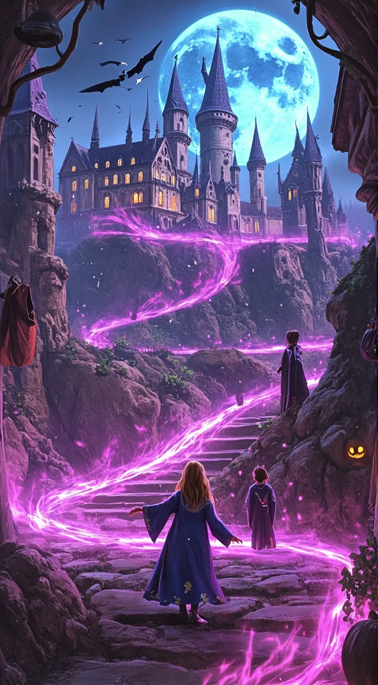 ai character: Hogwarts HALLOWEEN background