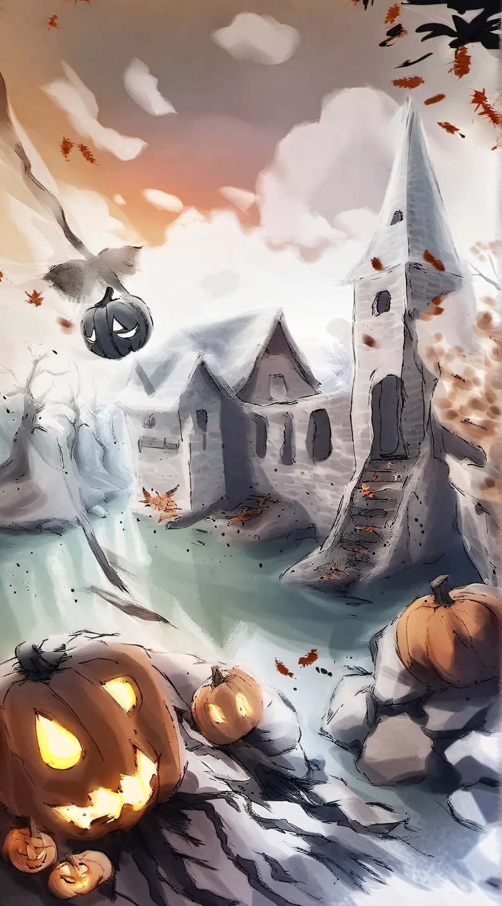 ai character: Hanuted hallowen background