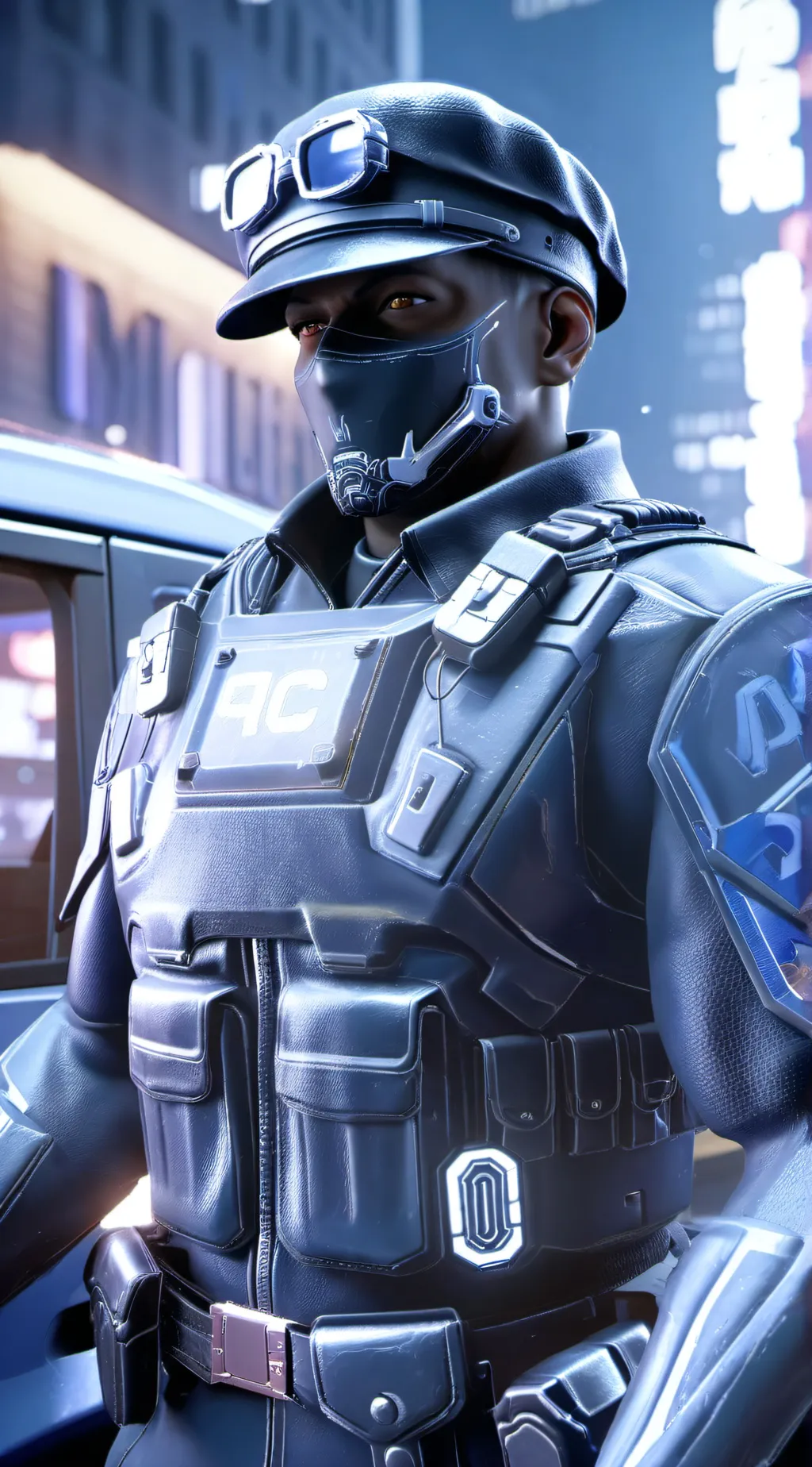 ai character: Cyberpunk Police background