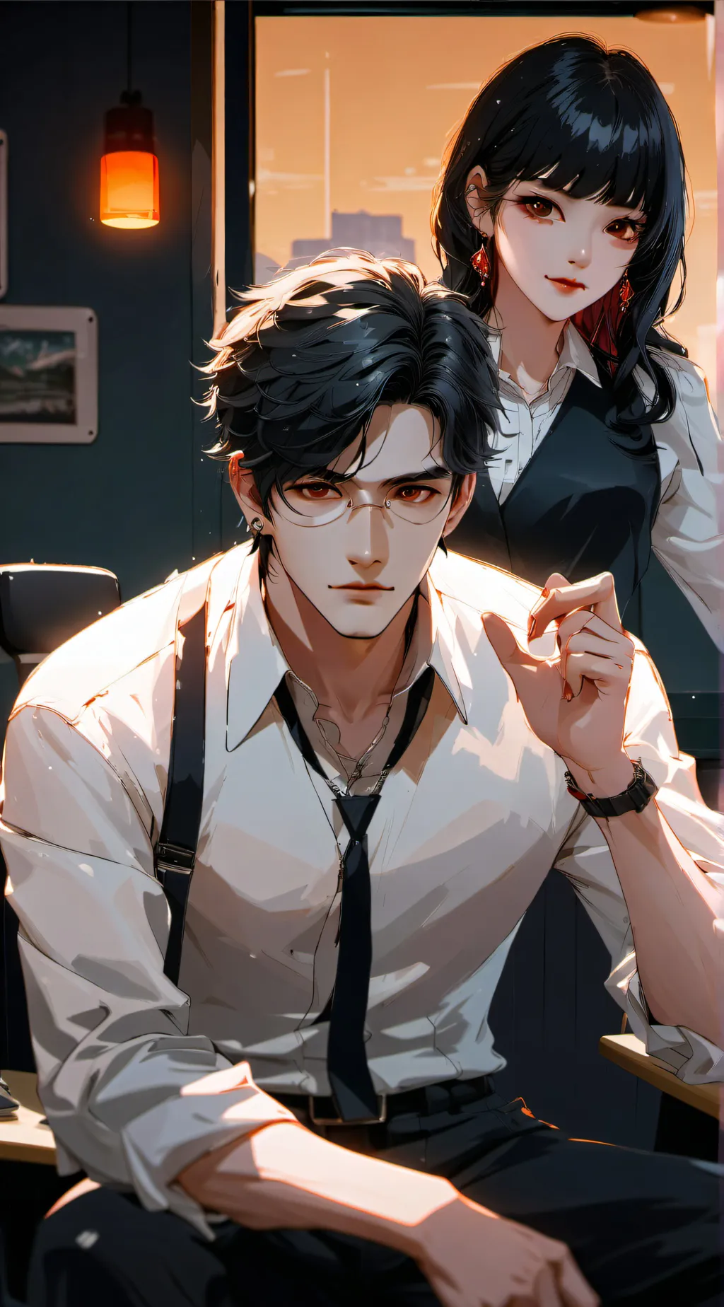 ai character: James and Kim  background