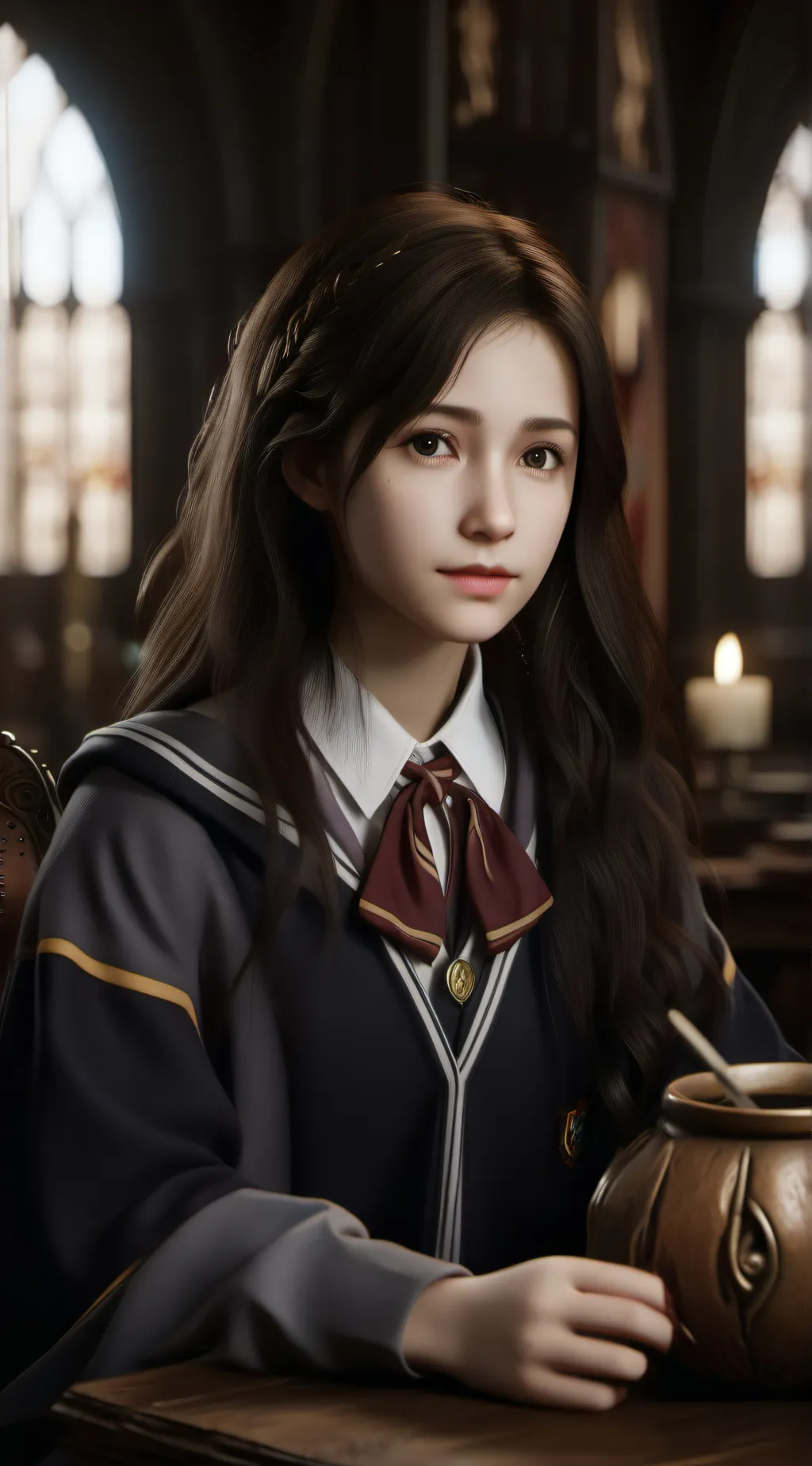 ai character: Yn x hogwarts background