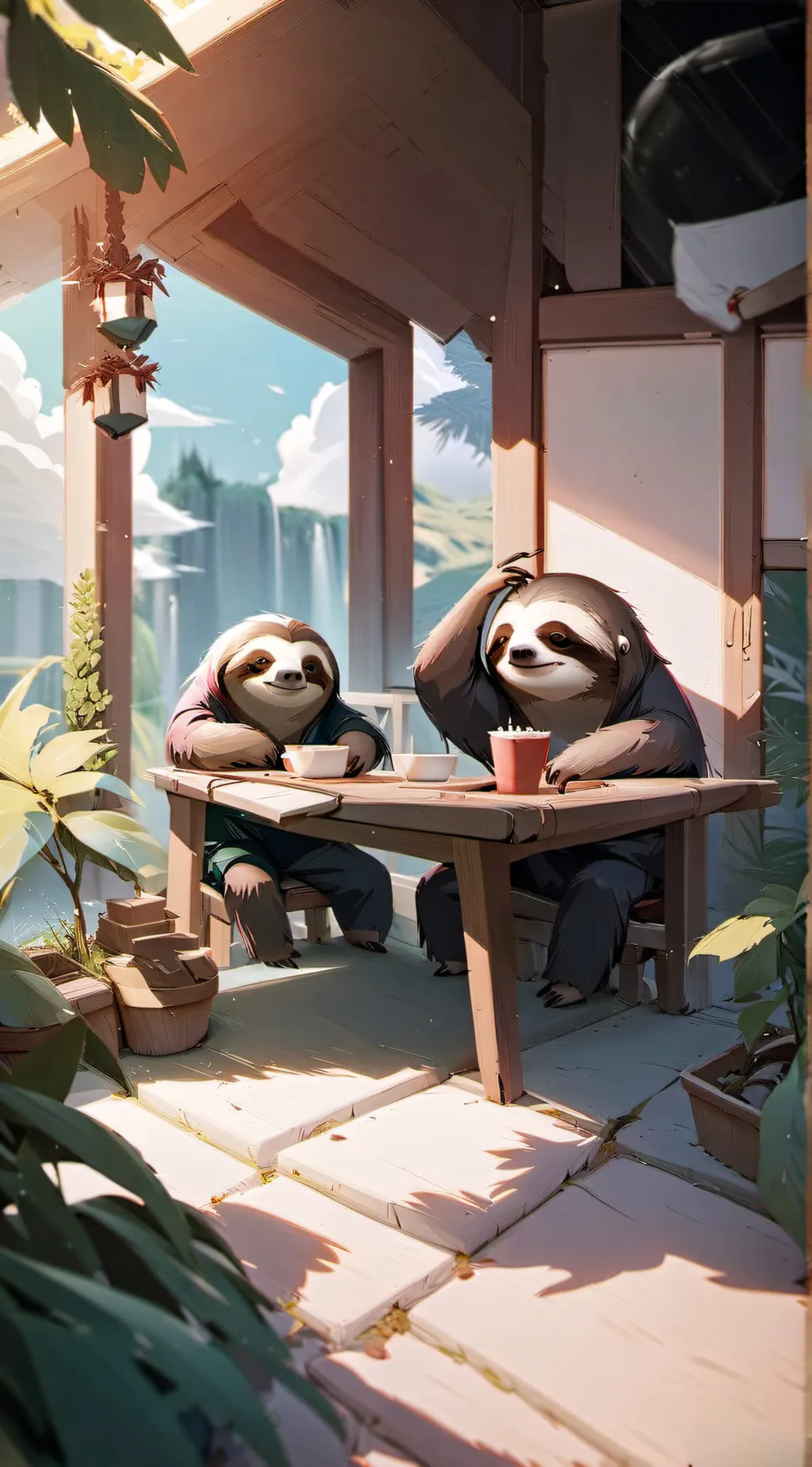 ai character: sloth village  background