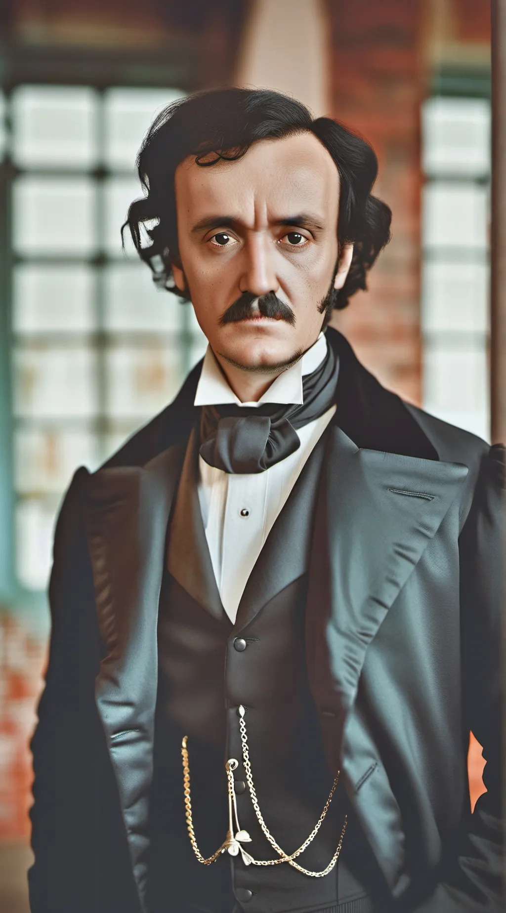 ai character: Edgar Allan Poe  background