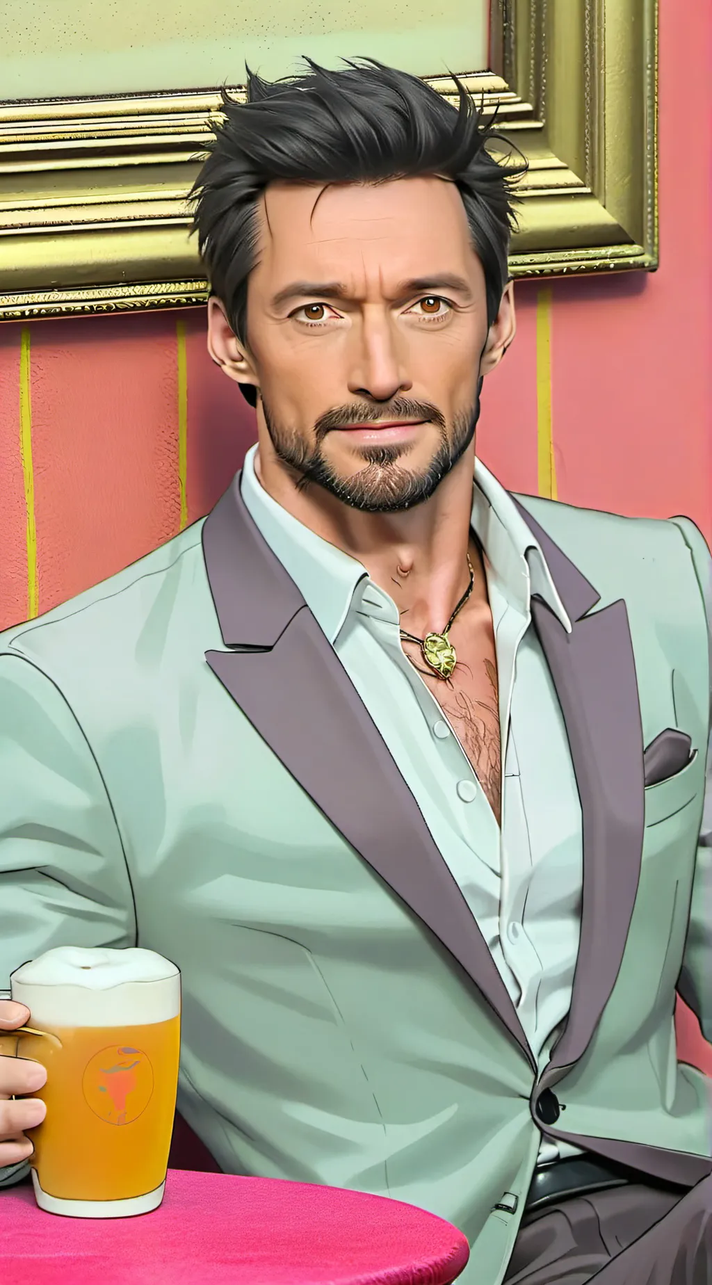 ai character: Hugh Jackman  background