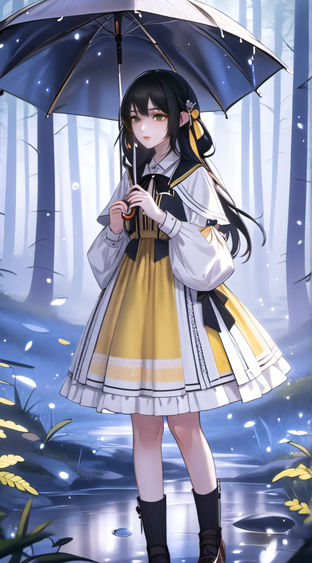 ai character: late night forest background
