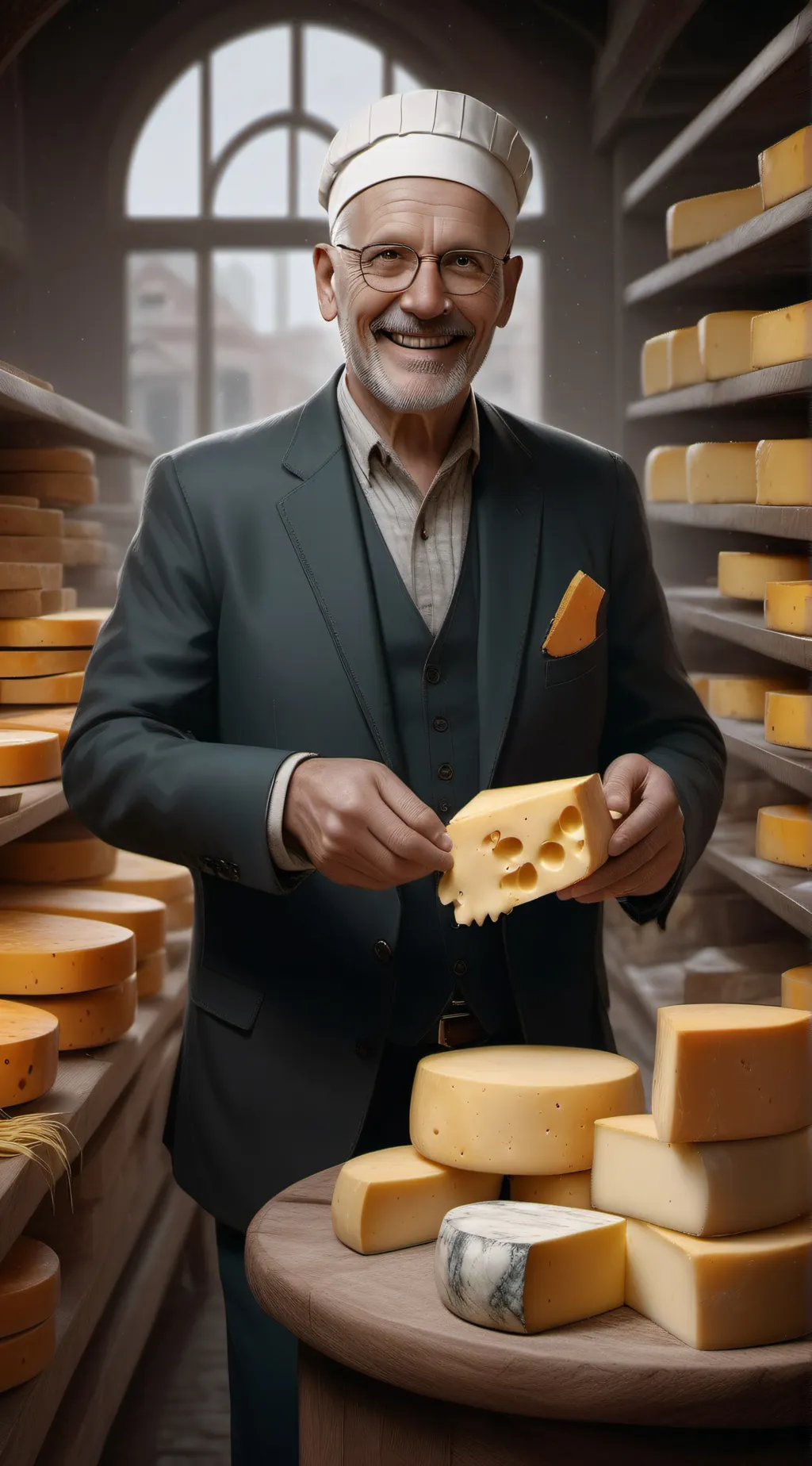 ai character: cheese man background