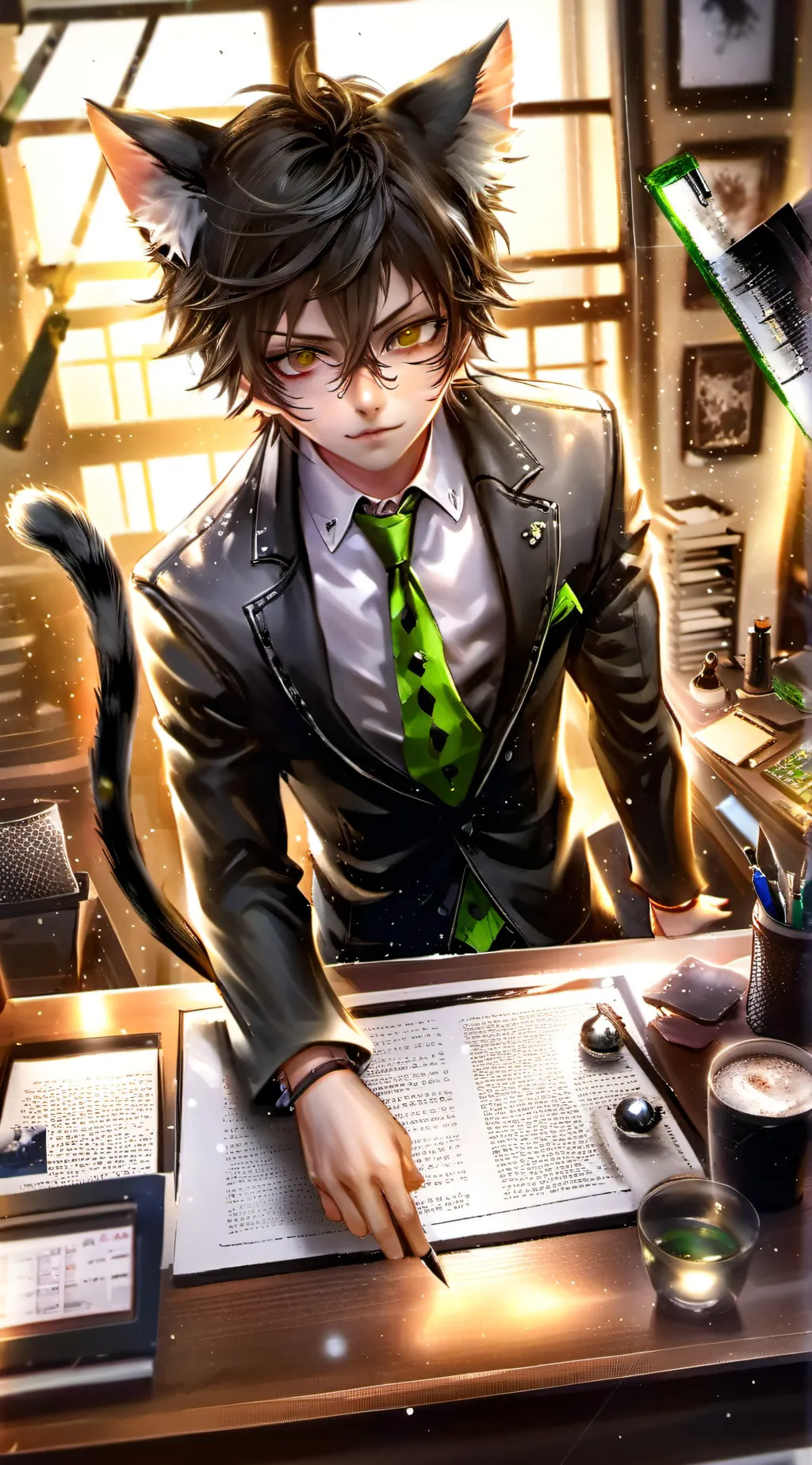 ai character: GreenStripe SpiritCat background