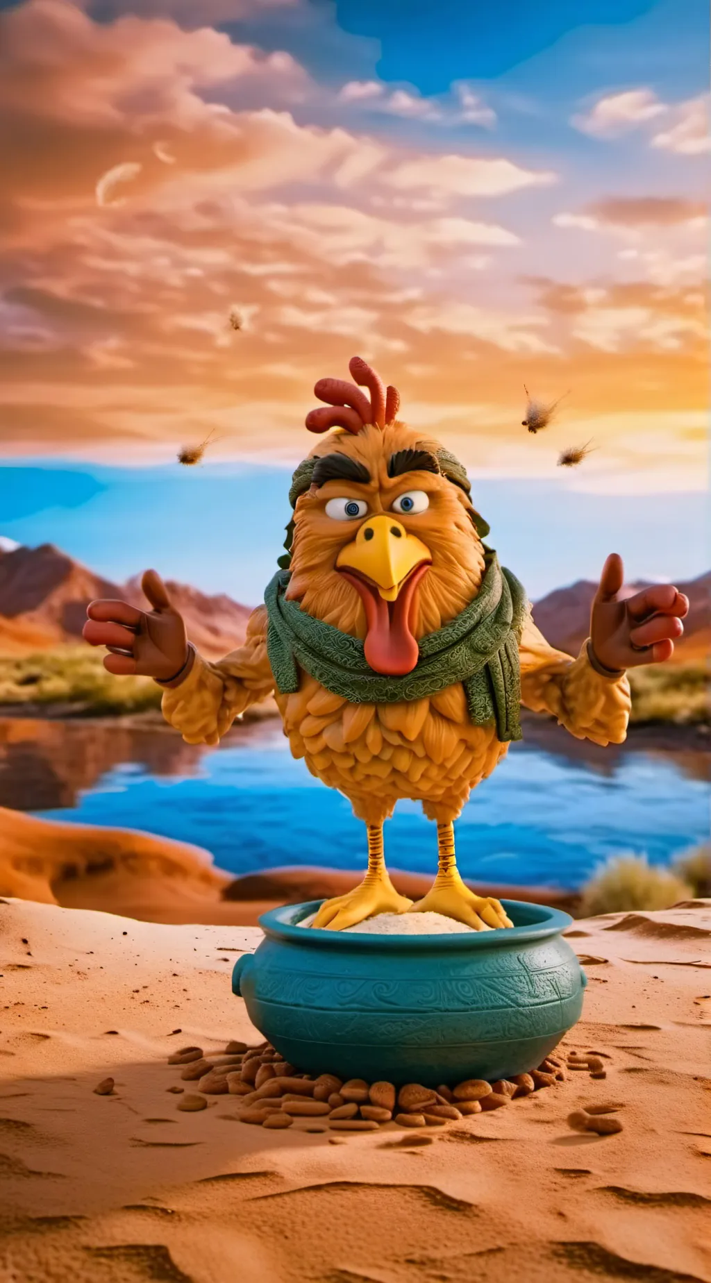 ai character: Desert Chicken background