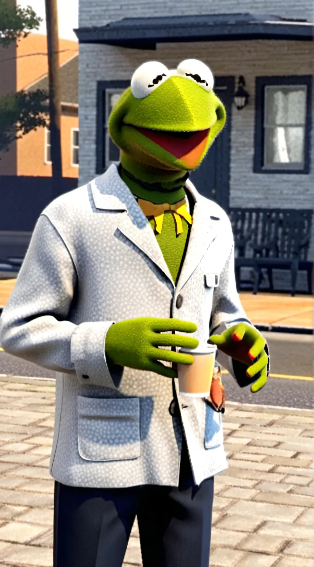ai character: kermit the frog  background