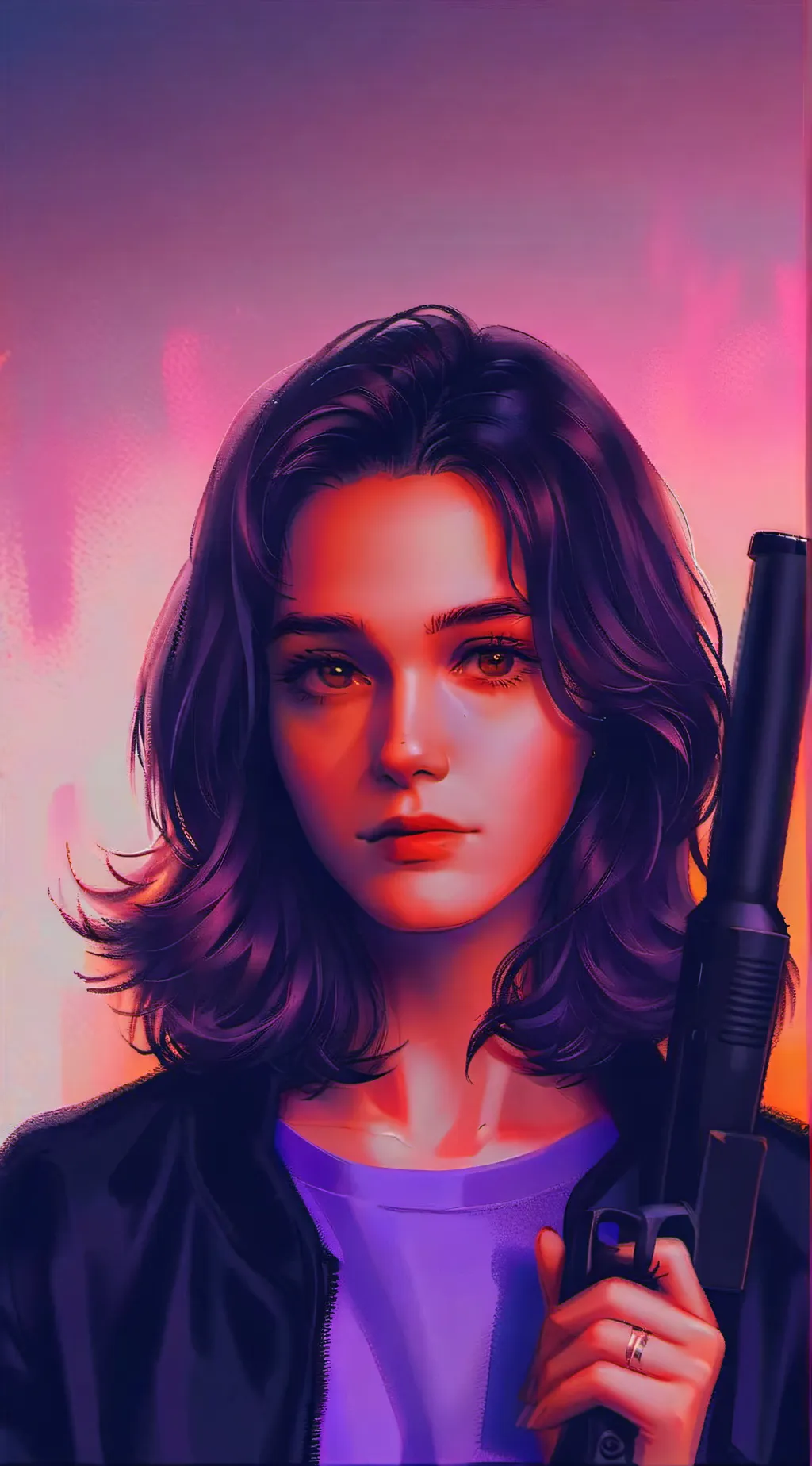 ai character: Girl with a gun background