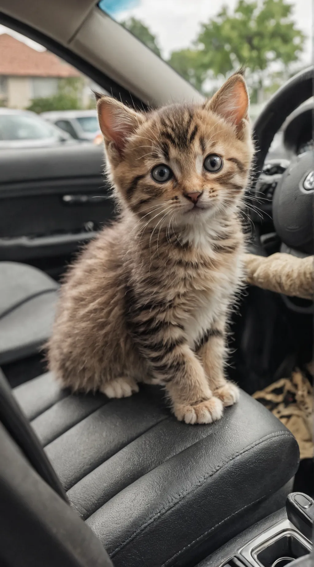 ai character: Cat in your car background