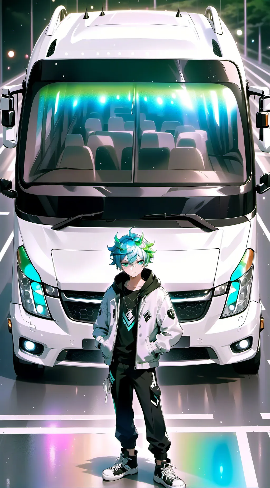 ai character: MHA road trip background