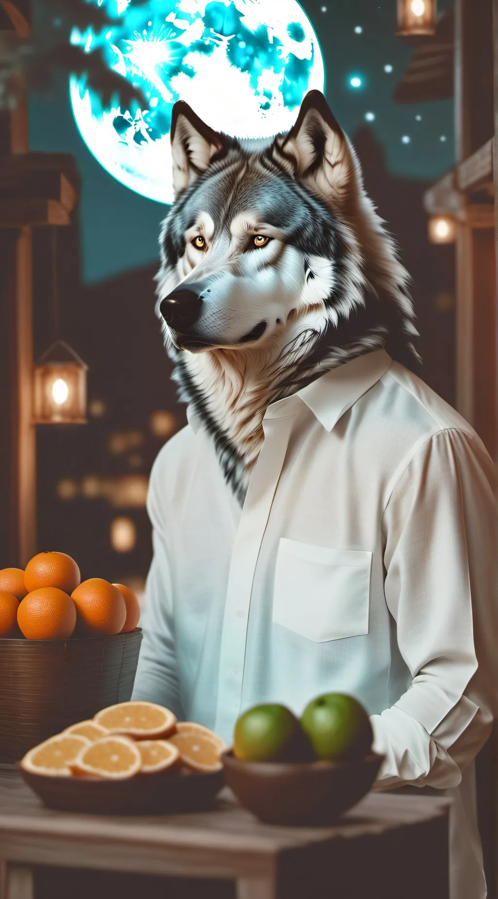 ai character: sraing at the moon background