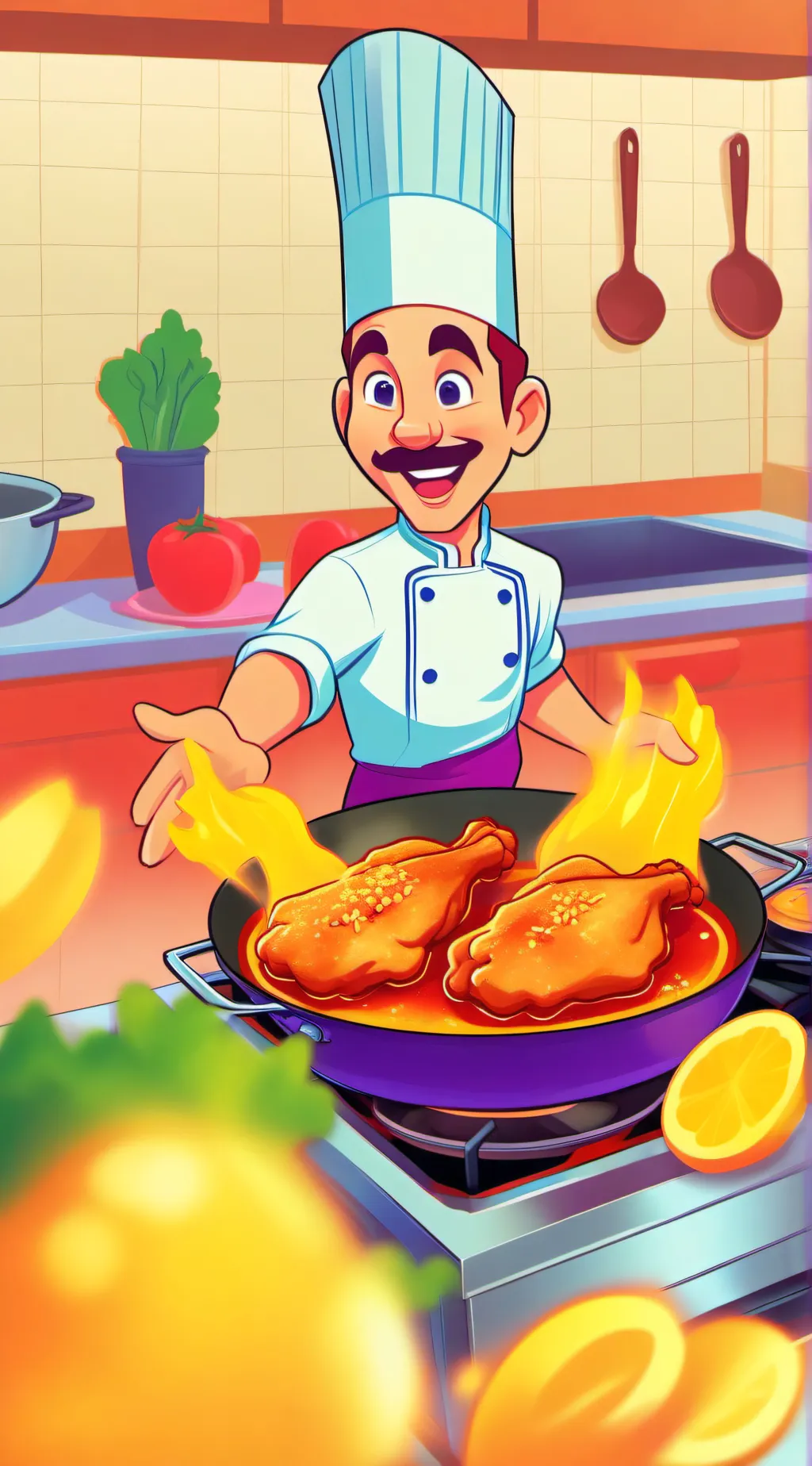 ai character: Mr funny chef background