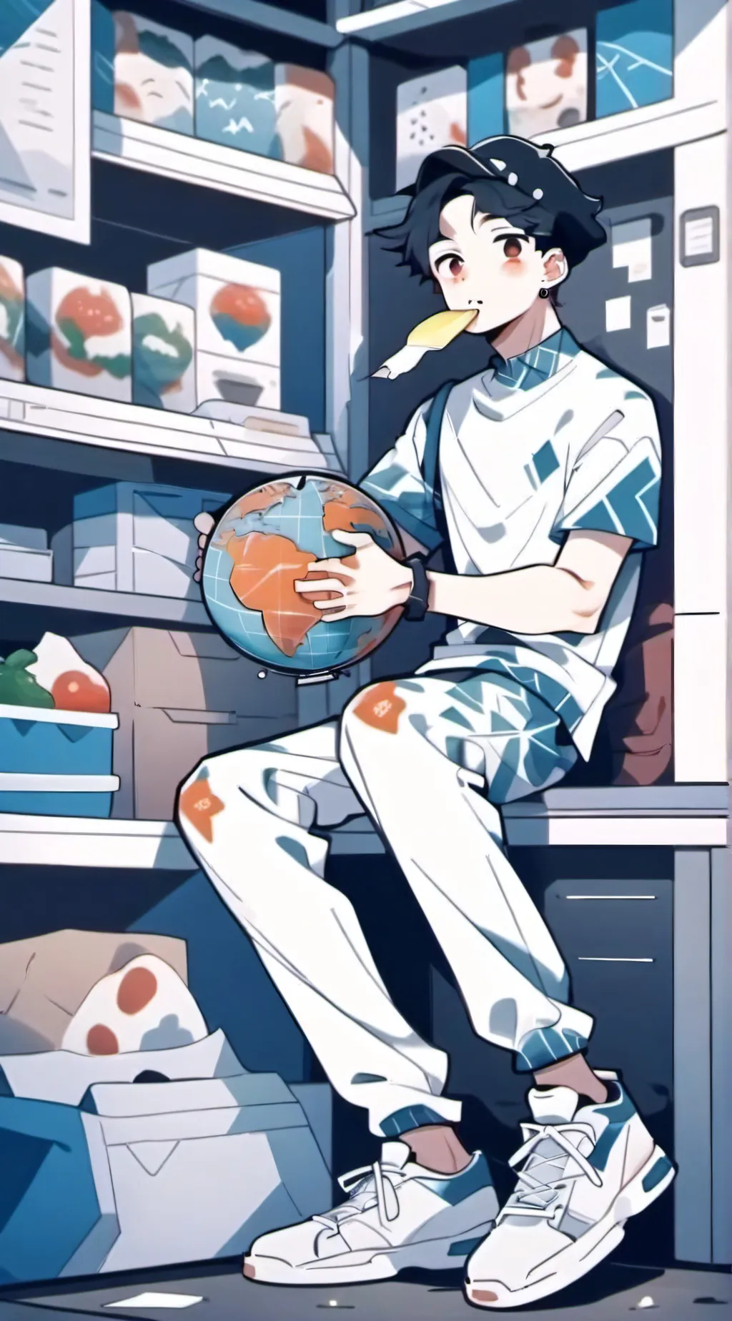 ai character: globe eating human background