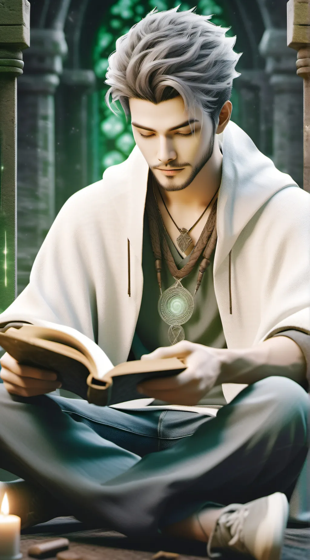 ai character: Alden 'The Sphinx' Grey background