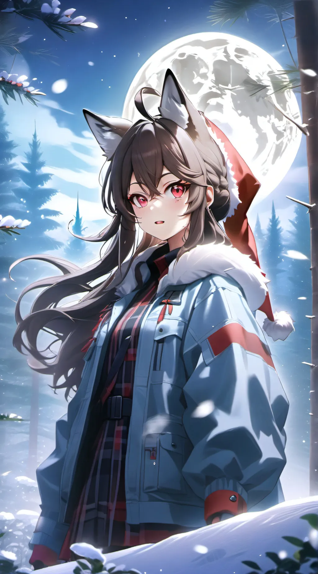ai character: Wolf Girl Chrismas background