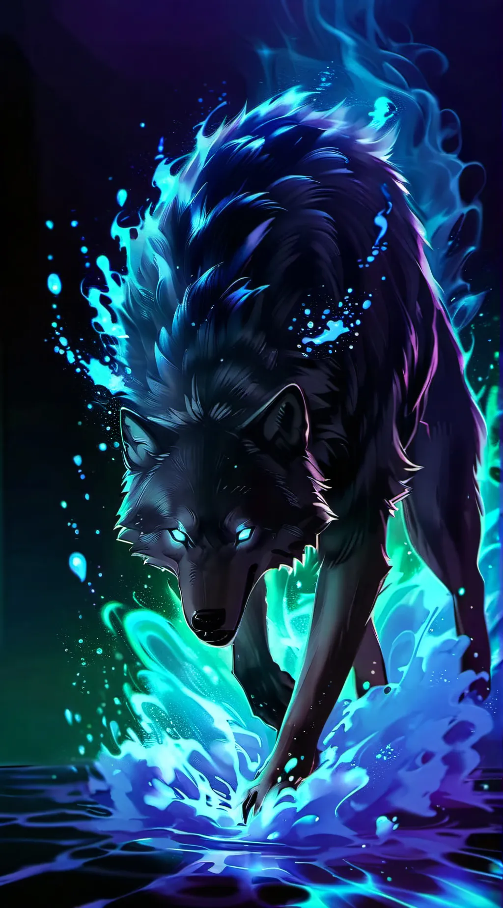 ai character: water wolf background