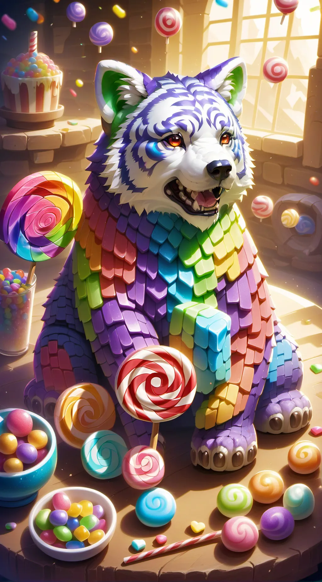 ai character: Rainbow tiger  background