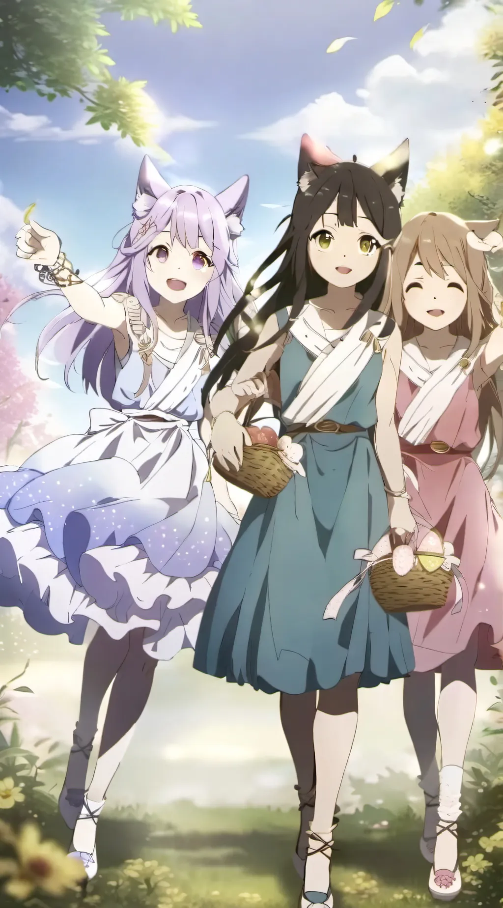 ai character: 3 hybrid sisters background