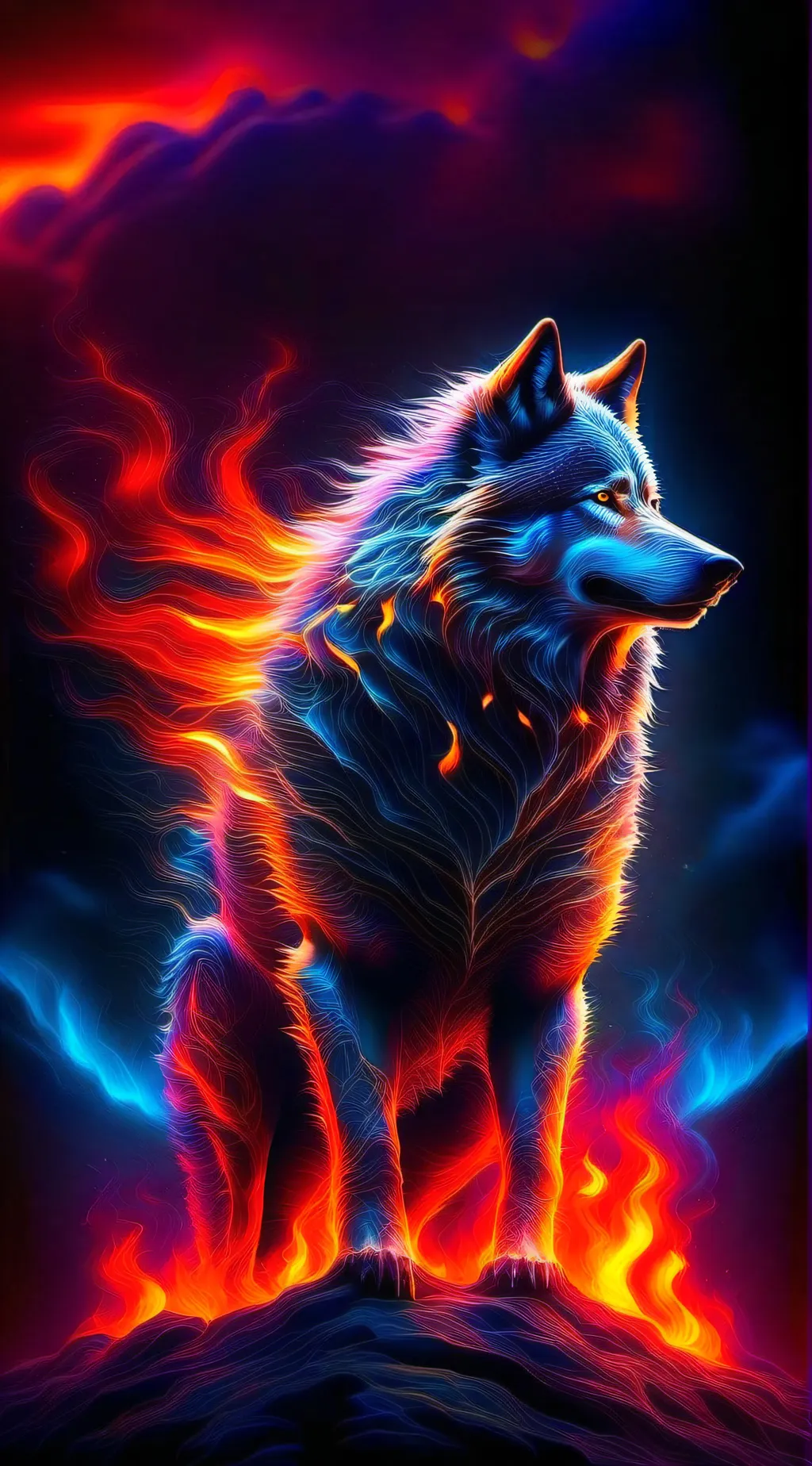 ai character: fire wolf  background