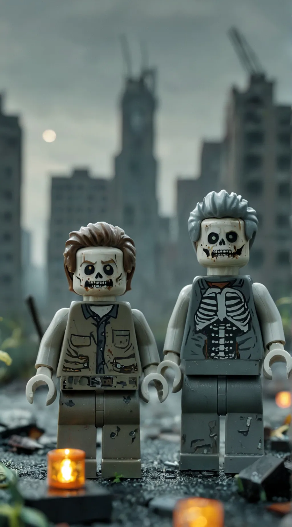 ai character: legos but zombies. background