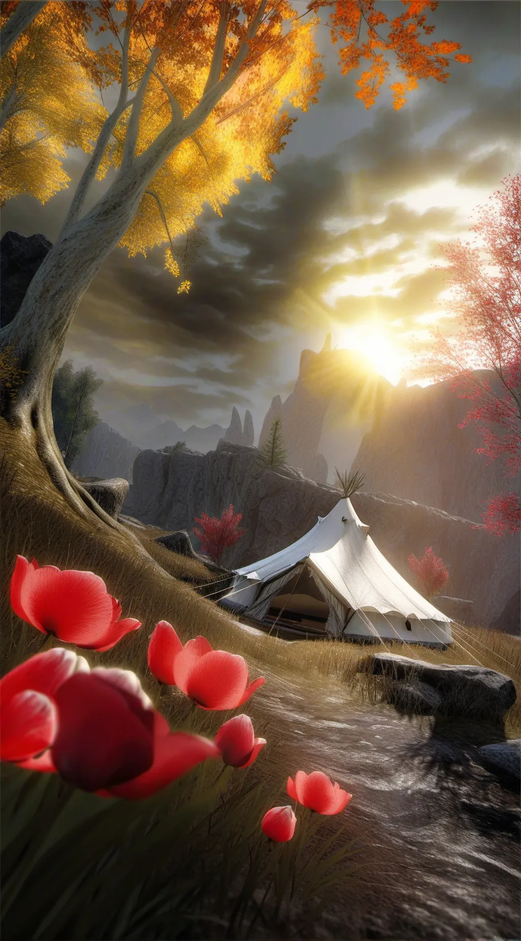 ai character: HH exotic camping background