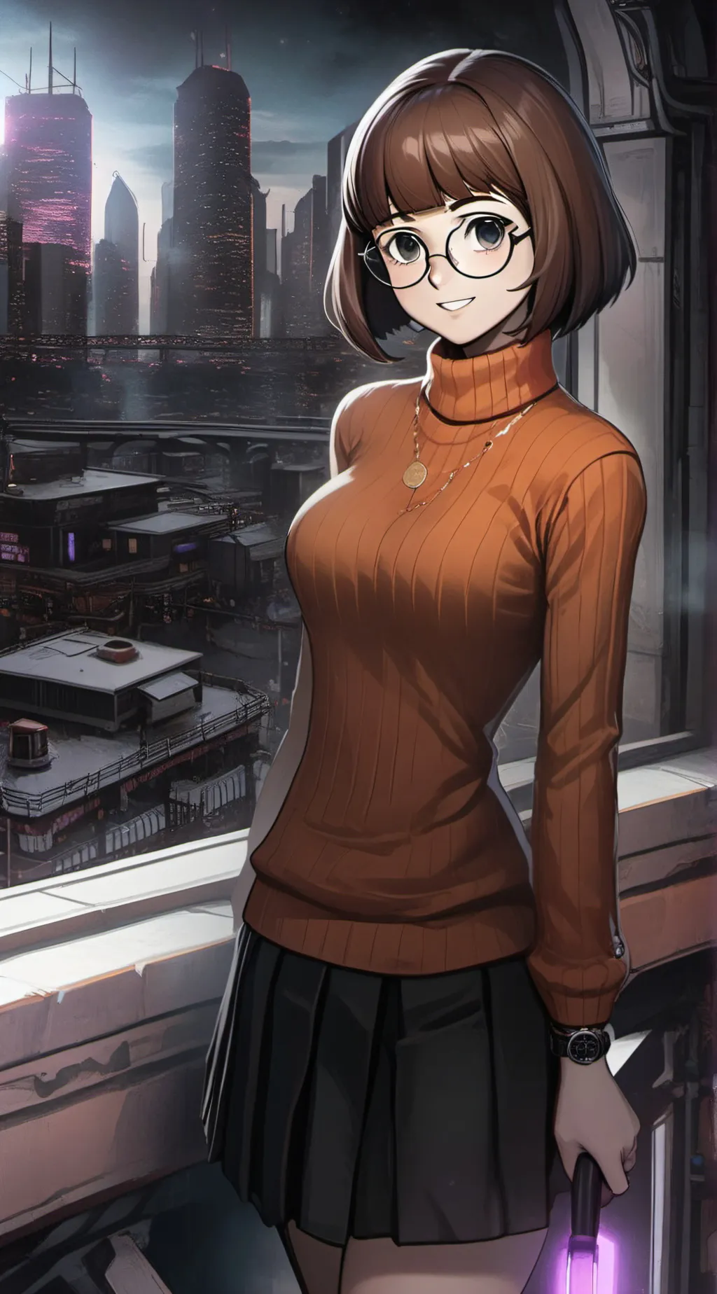 ai character: Velma Dinkely  background
