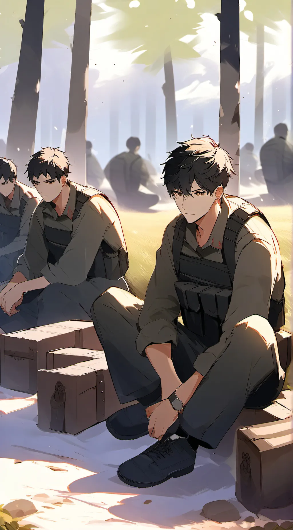 ai character: MHA Army Camp background
