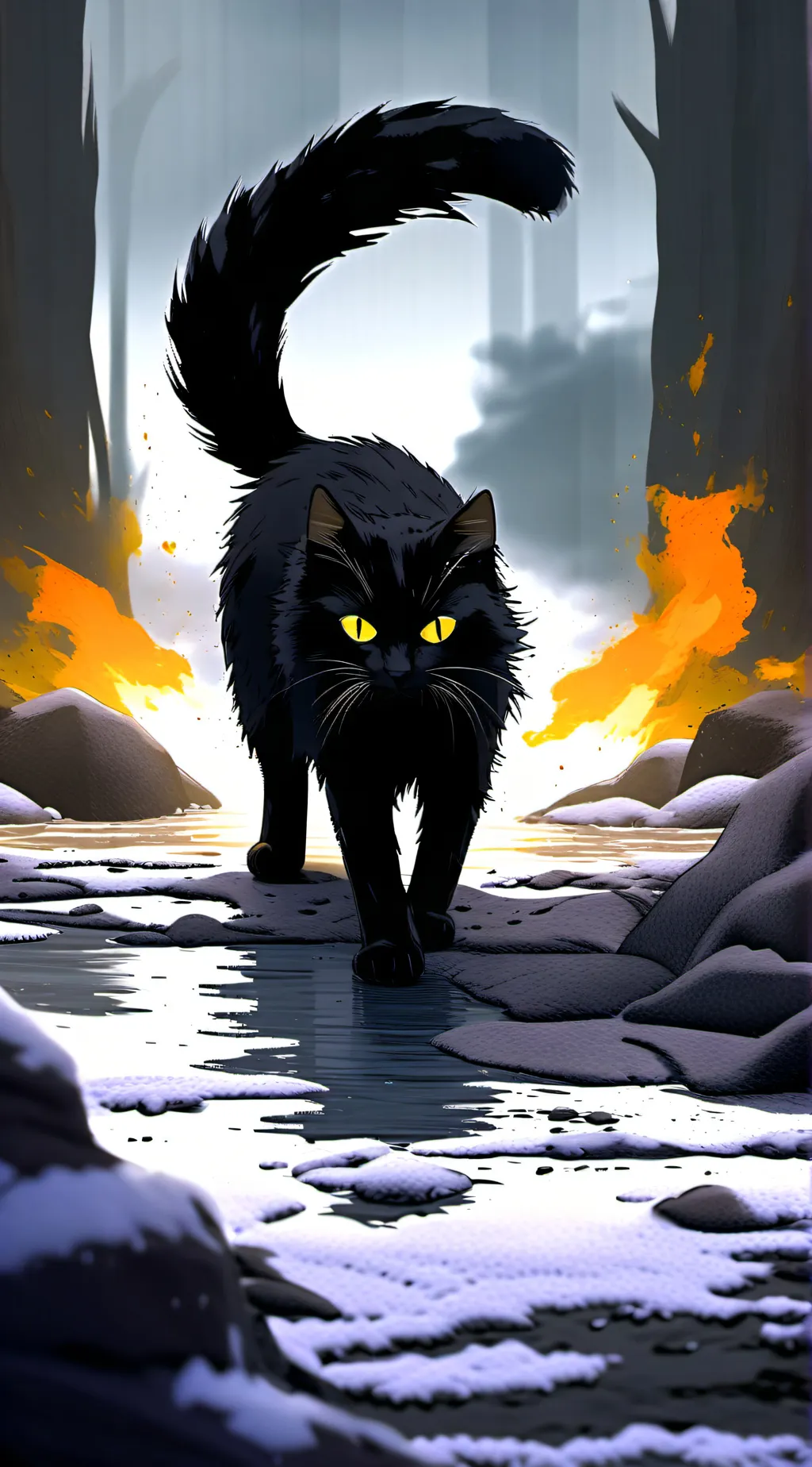 ai character: black fire kitten background