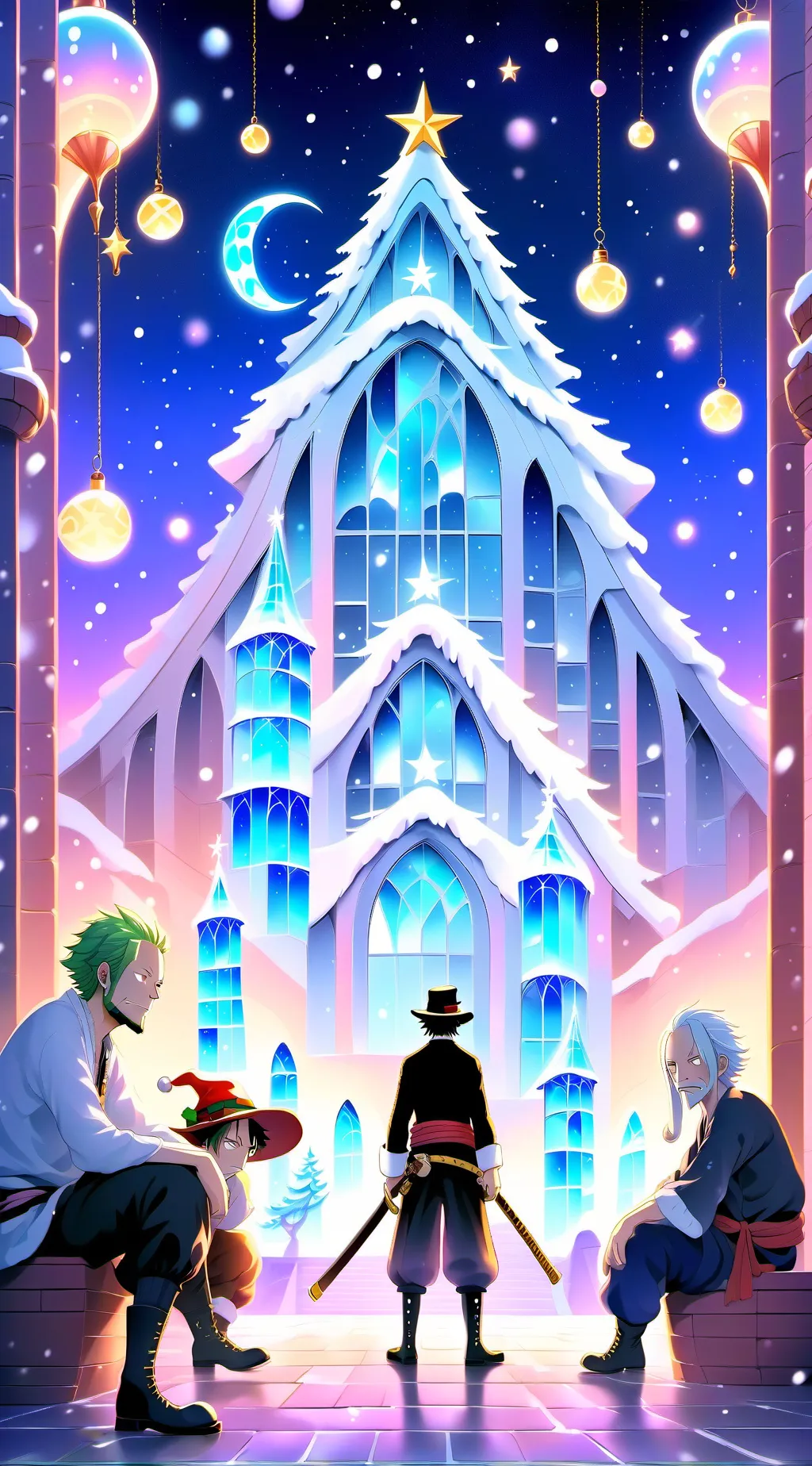 ai character: One piece Christma background
