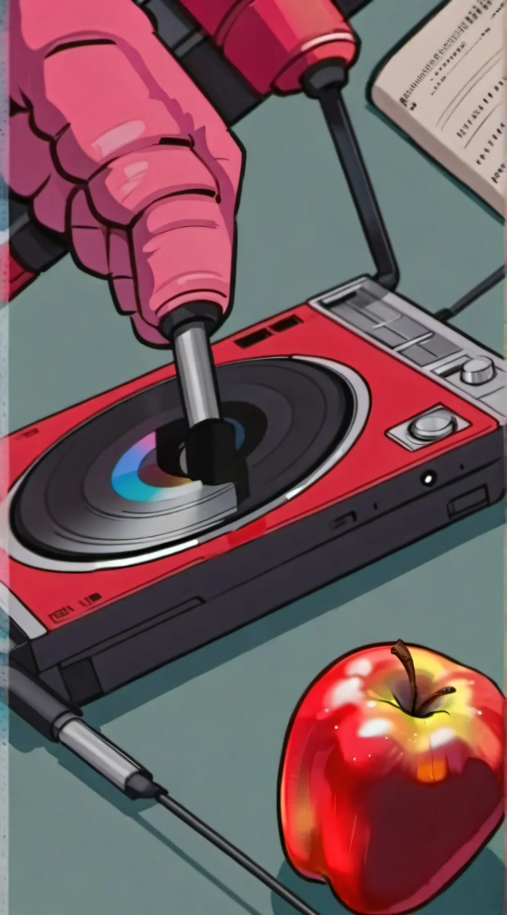 ai character: Radio apple background