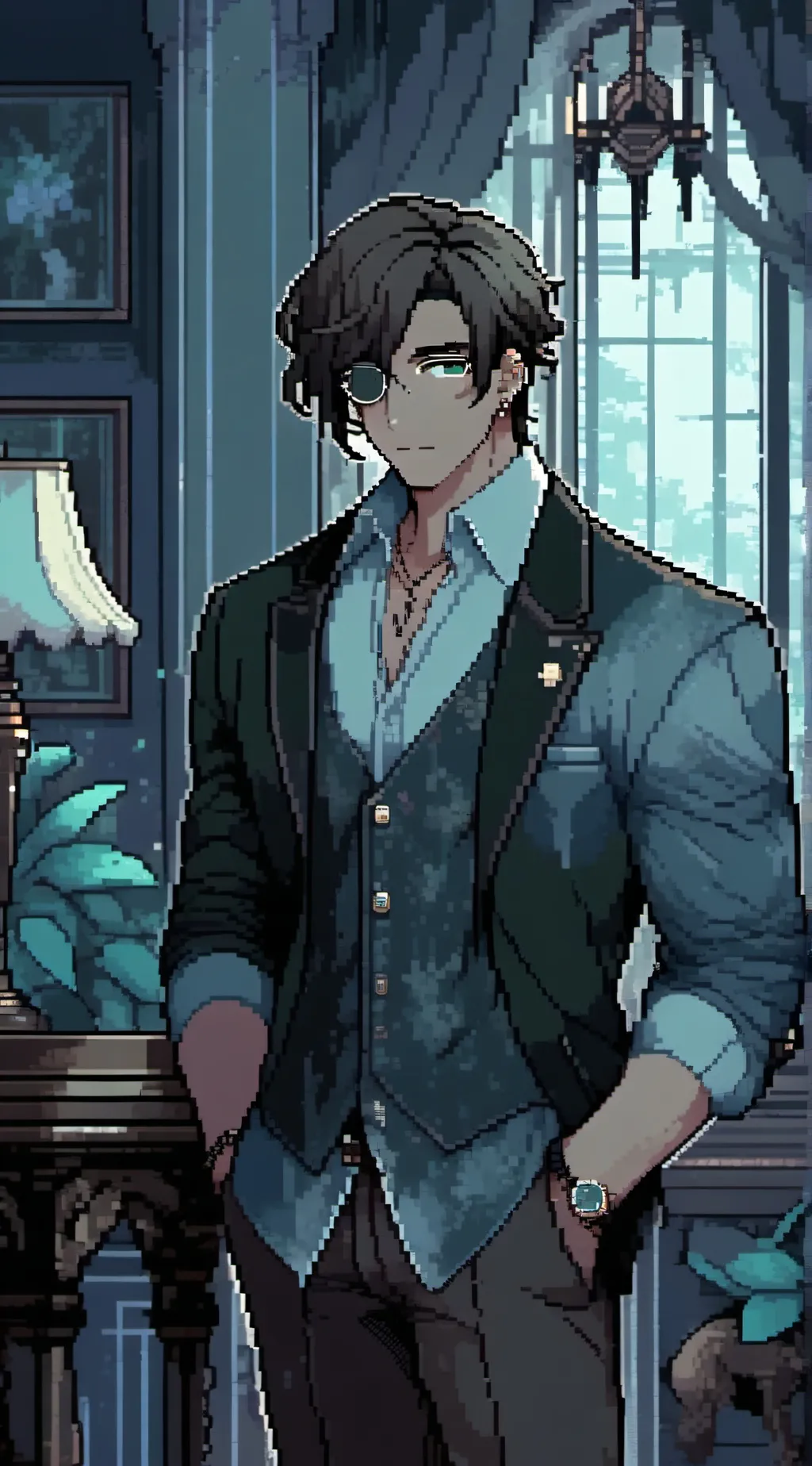 ai character: grad background