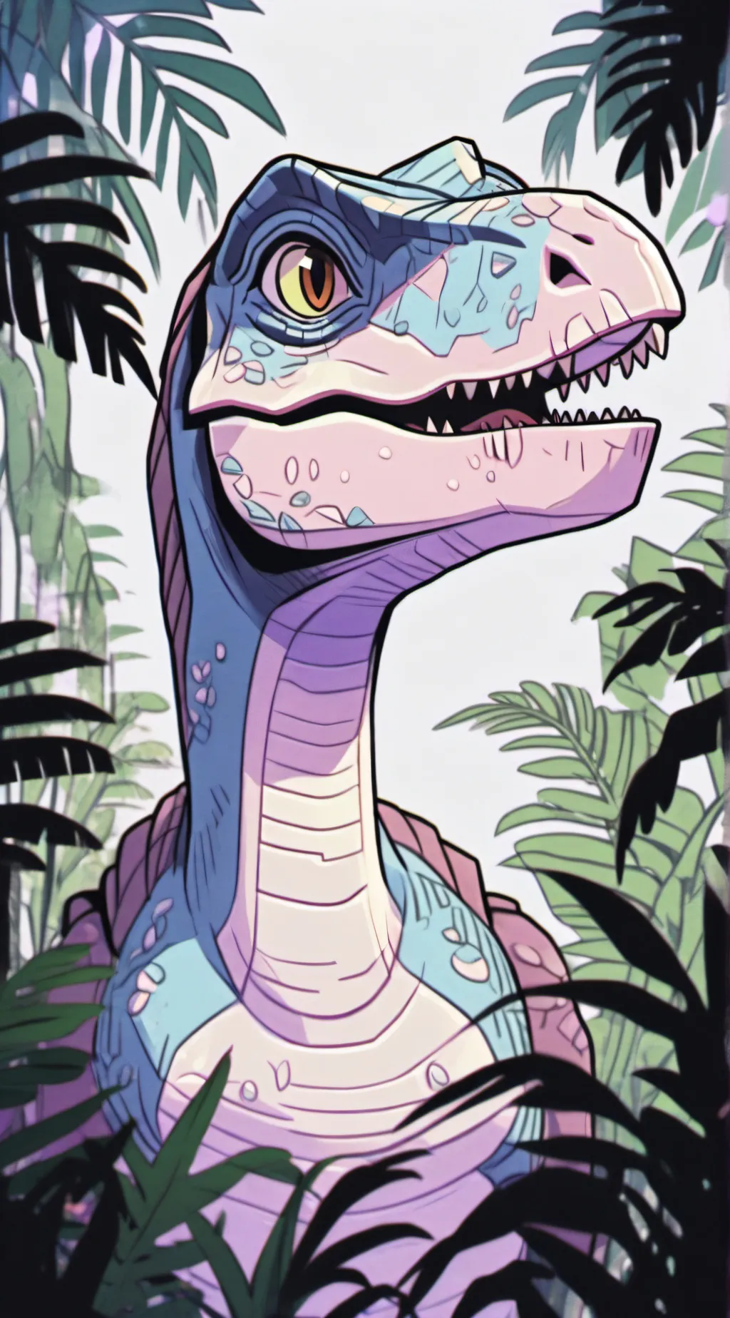 ai character: Velociraptor blue background