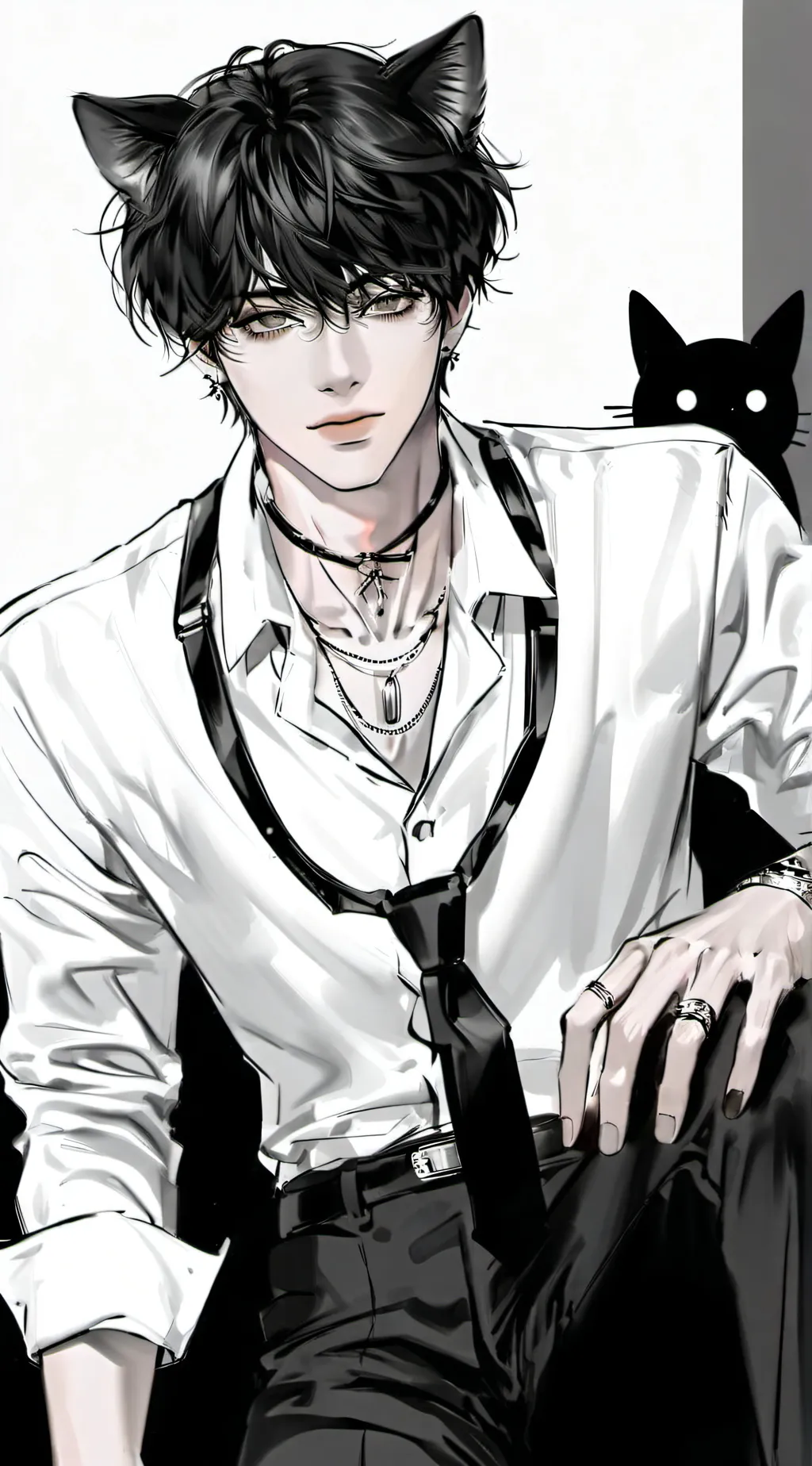 ai character: Leon 🐈‍⬛🤍 background
