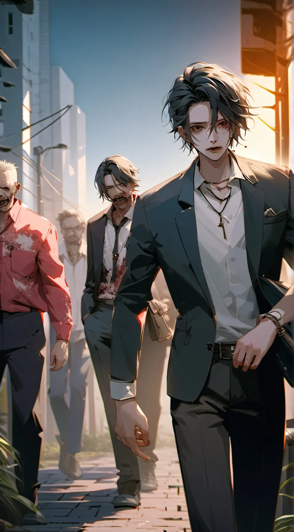 ai character: MHA zombie apocaly background