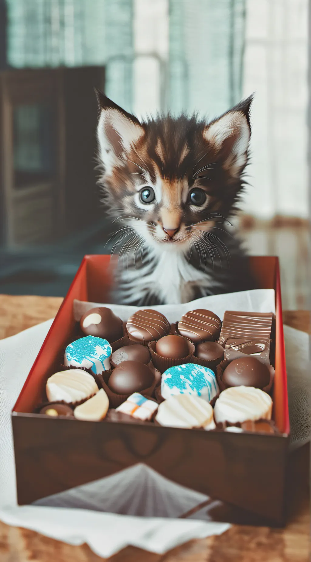 ai character: Valentines kitten  background