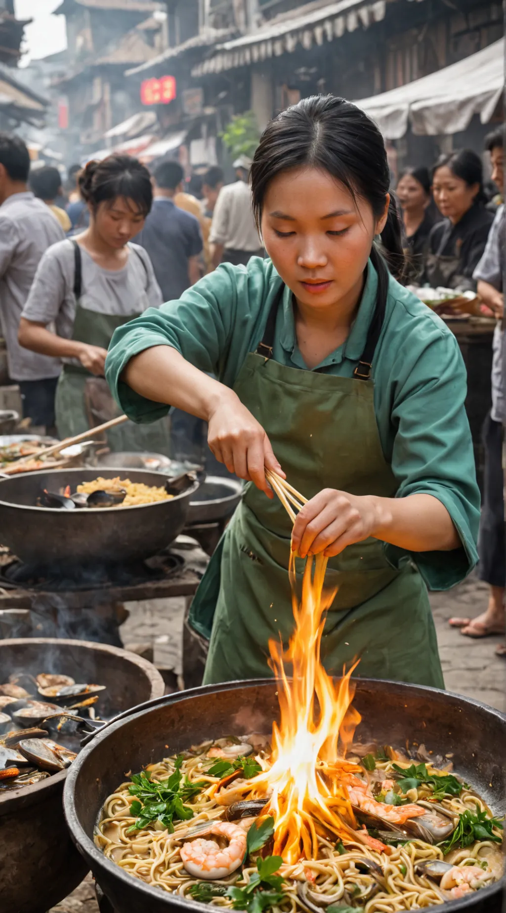 ai character: Street food background