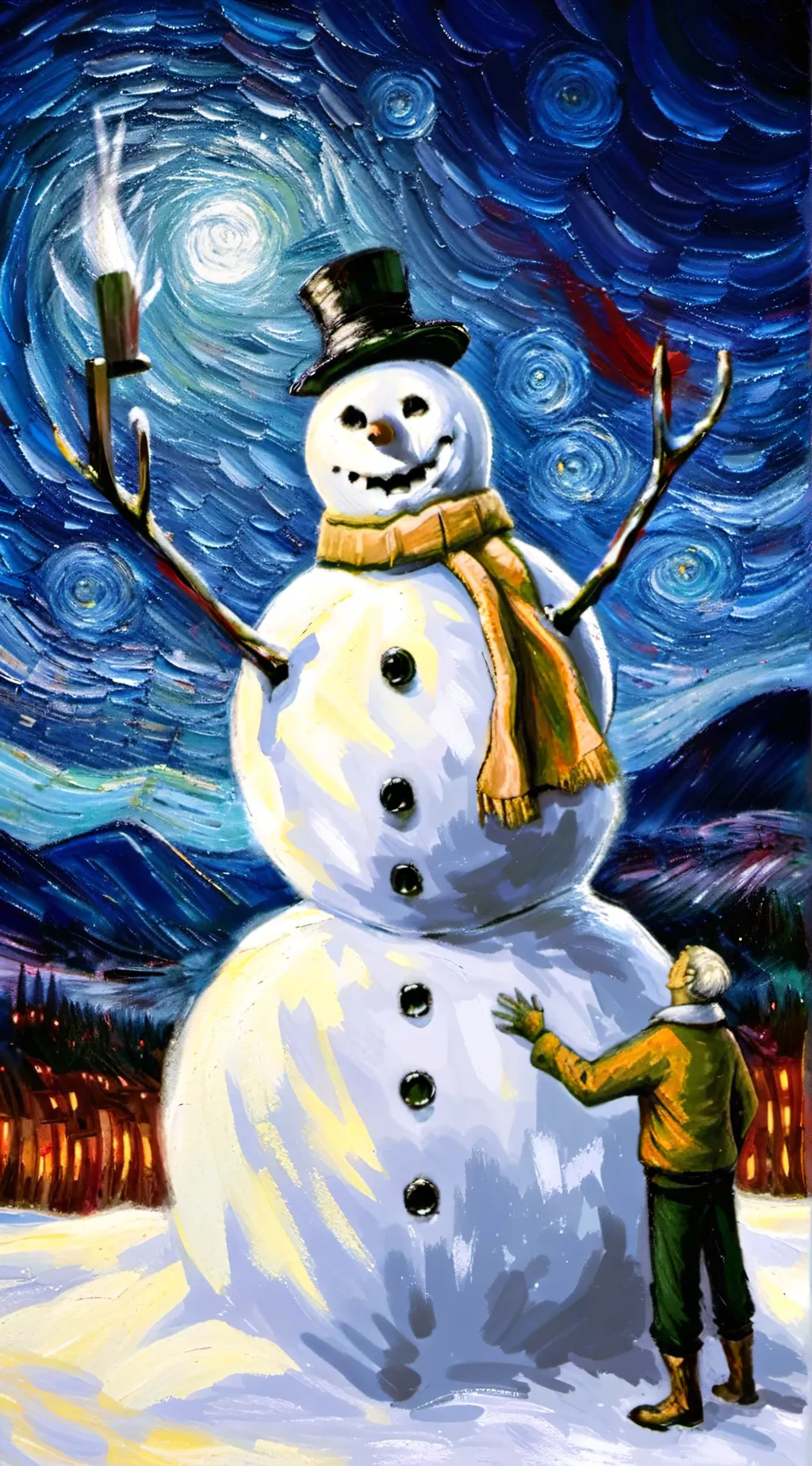 ai character: Jack Frost snowman background