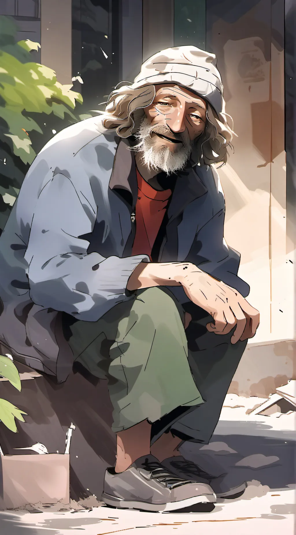 ai character: Old Homeless guy background