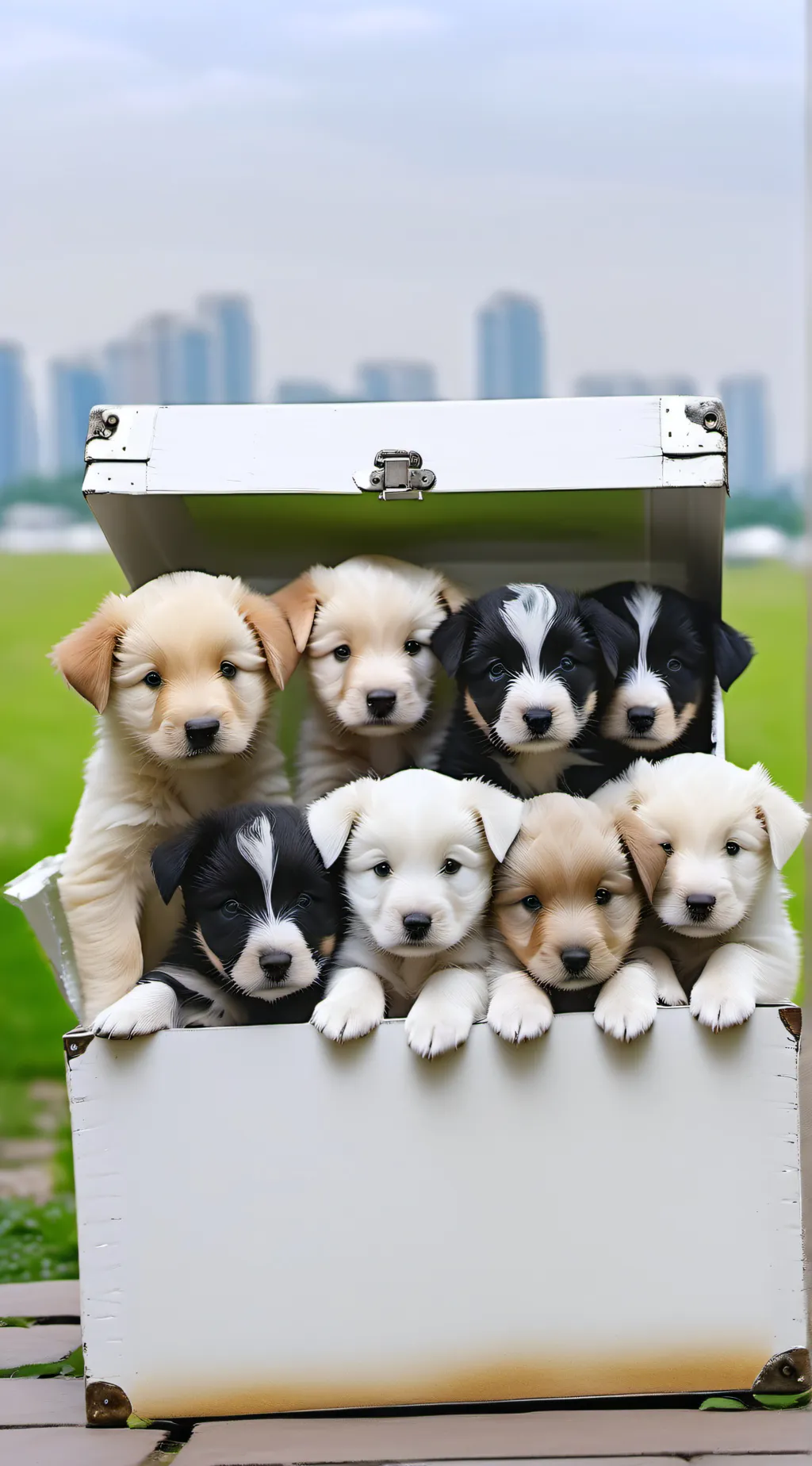 ai character: 8 Homeless Dogs background