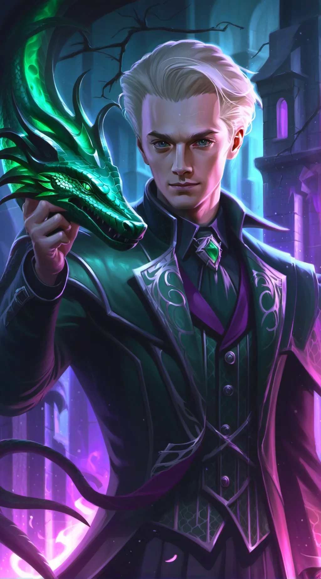 ai character: draco malfoy💚🖤 background